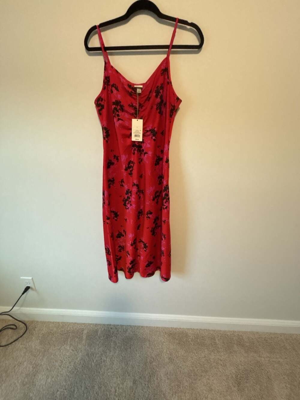 A New Day Women's Sleeveless Ruched Front Floral Midi Dress Red
